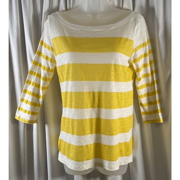 Ann Taylor LOFT 3/4 Sleeves Striped T Shirt Yellow White M Colorful Casual 73-28 - Picture 11 of 15